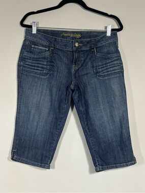 American‎ Eagle Denim Bermuda Shorts Capri Crop Jeans Dark Wash